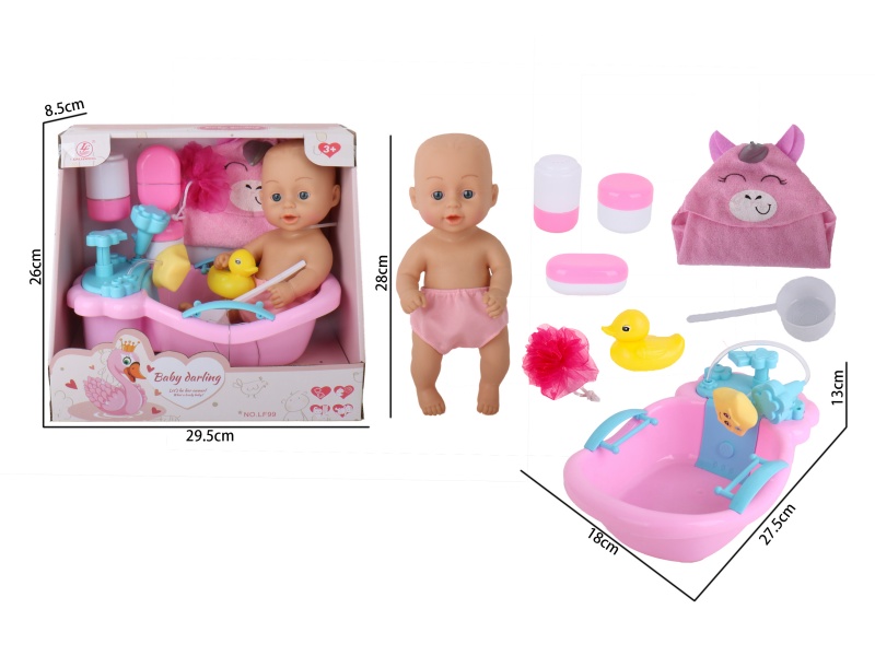 11-Inch Full-Body Rubber Pressing-Out-Water Washable Bath Doll