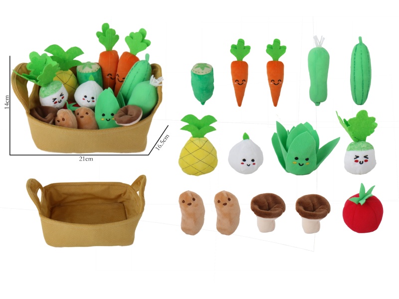 (Cucumber, Hand-Embroidered Carrot, Pumpkin, Squash, Pineapple, Hand-Embroidered Garlic, Hand-Embroidered Vegetables, Hand-Embroidered White Radish, Hand-Embroidered Potato, Mushroom, Tomato) 14-Piece