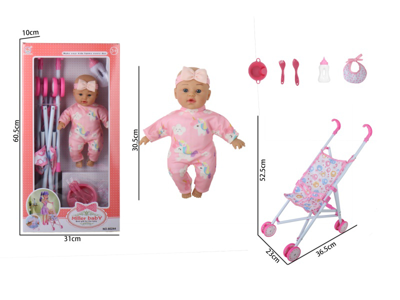 12-Inch Plastic Doll With Ic-Free Rubber Body And Filled Cotton Limbs, Iron Pushcart
