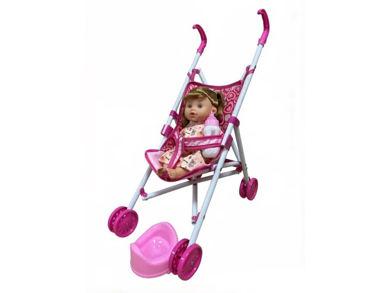 A Plastic Baby Carriage With A 14-Inch Urinating Doll