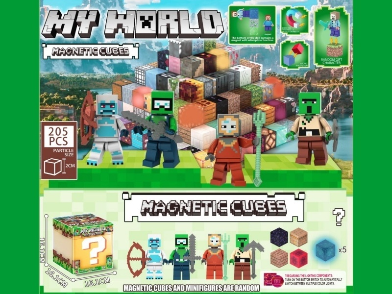 Minecraft Question Mark Storage Box Magnetic Block Set 205PCS with 5 Glow-in-the-Dark Magnets and 4 Magnetic Figure Blocks