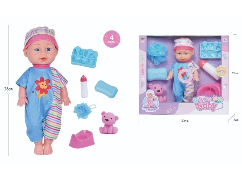 11-Inch Doll With Four Ic Sounds (Accessories: Bath Ball, Soap, Rubber Water Play Bear, Tableware, Baby Bottle, Floor Basin)
