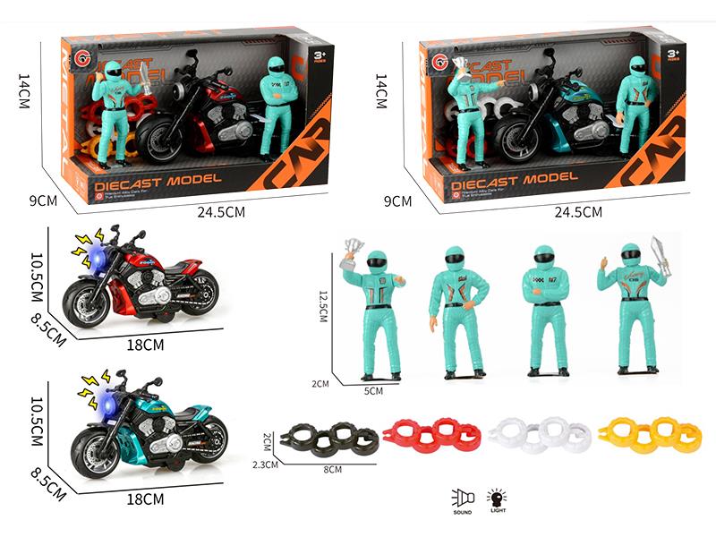 Friction Alloy Harley Motorcycle With Light And Sound + Racing Driver + Tire