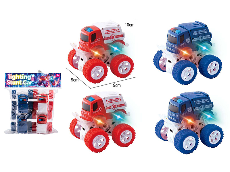 Dual Friction Stunt Car With Lights 4pcs