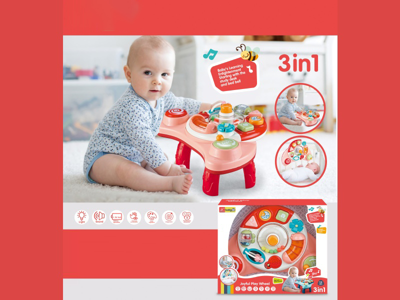 3 In 1 Learning Table Playpen Hanging Toy With Light And Music(Pink)