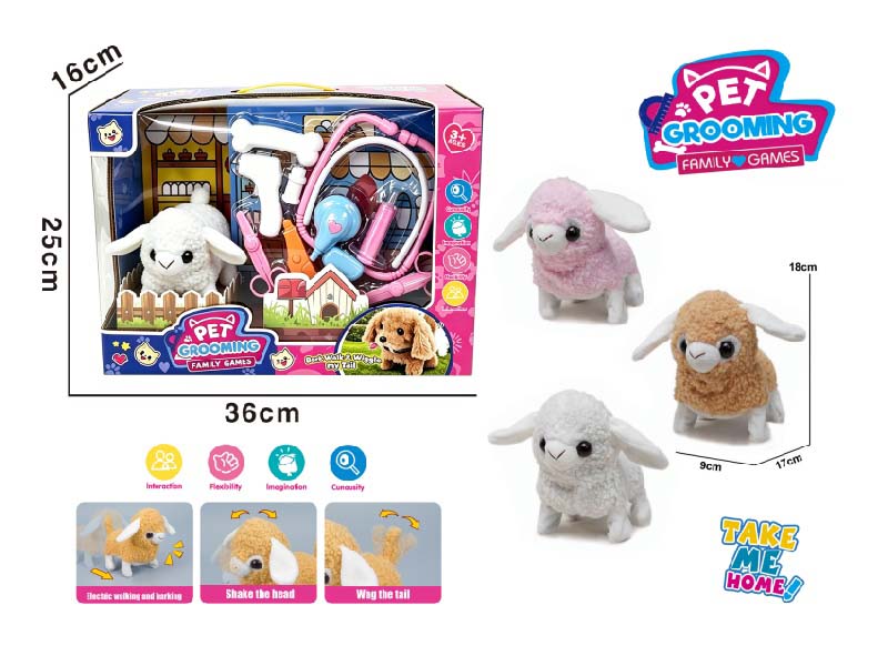 Play House B/O Plush Walking Sheep (Three-Color Mix) Paired With Medical Device Care Set