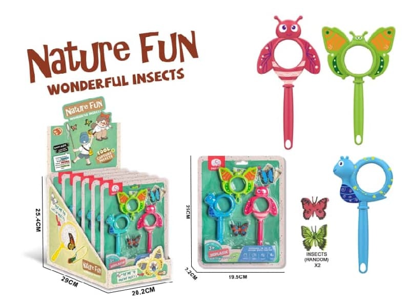 Wheat Stalk Material Magnifying Glass 3pcs With 2 Insects