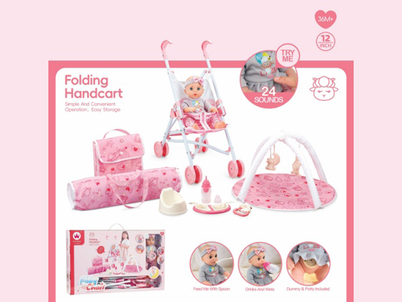 Trolley + 12-Inch Head, Hands And Feet, Rubber Body, Air Blower With Ic, 24-Sound Drinking And Urinating Doll + Carpet + Bag