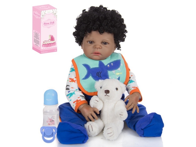 56Cm Rebirth Doll High-Fidelity Baby Doll (Wig) With Milk Bottle, Magnetic Pacifier, Diaper, Birth Card, Plush Bear