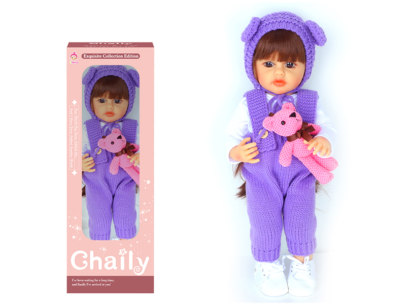 55CM Soft Glue Reborn Baby Doll(Machine Hair Transplant)With Diaper, Birth Card, Woollen Cap