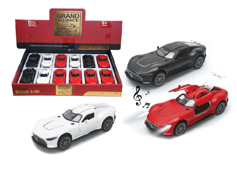 1:36 Huili Alloy Car Model - Mercedes-Benz Gt With Lights And Music (3-Color Mixed Set) (12 Pieces/Display Box)