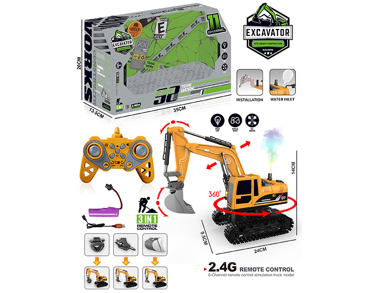 11CH Radio Control Excavator With Lights, Music And Spray
