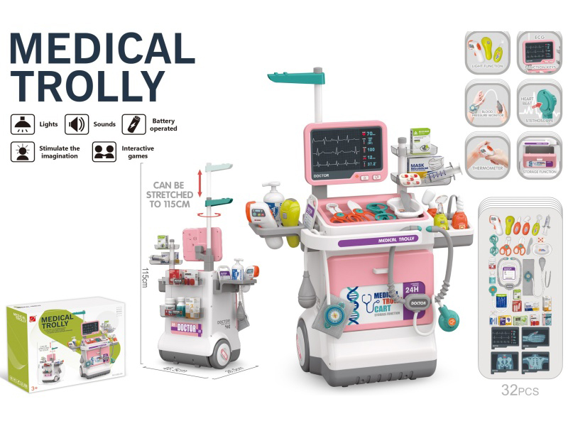 Medical Device Treatment Table X-Ray Screen + Electrocardiogram Combination Set (With Light, Sound, 4 Ag10+4 Ag13 Button Batteries Charged, 2 Aaa Batteries Not Charged) Pink