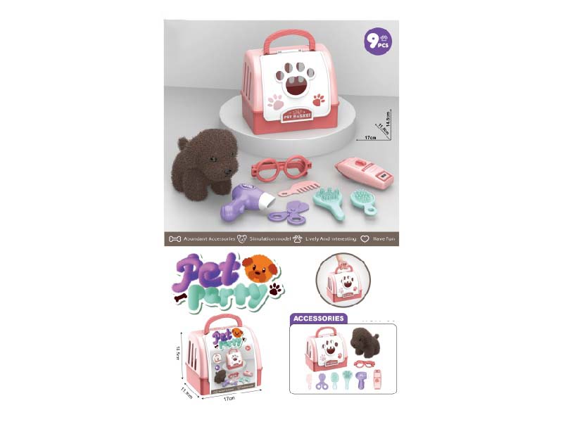 Plush Pet Dog Grooming Set + Pet Cage