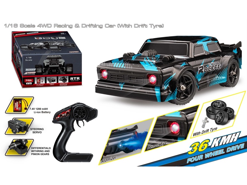 1:16 Four-Wheel Drive Full Proportion Racing & Drifting High-Speed Car Blue (With Drifting Tires Included)