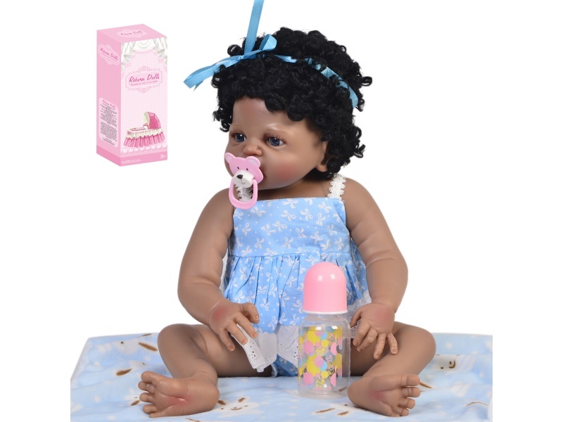 56Cm Rebirth Doll High-Fidelity Baby Doll (Ordinary Pp Car Hair) With Milk Bottle, Magnetic Pacifier, Diaper, Birth Card, Pad