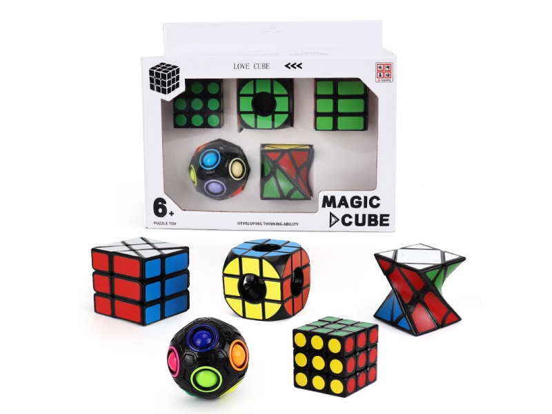 3X3 Black-Background Rubik'S Cube (Uv Printed) + 3X3 Black-Background Hollow Rubik'S Cube (Uv Printed) + Black-Background Fire Wheel (Uv Printed) + Black-Background Twist (Uv Printed) + Black Rainbow
