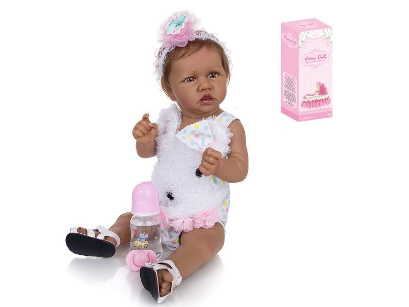 58Cm Reborn Soft Rubber High-Fidelity Baby Doll (Ordinary Pp Car Hair) With Baby Bottle, Magnetic Pacifier, Diaper, Birth Card