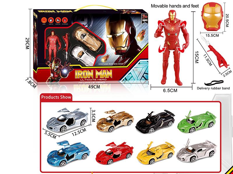 Iron Man Action Figure Pull Back Sports Cars Set