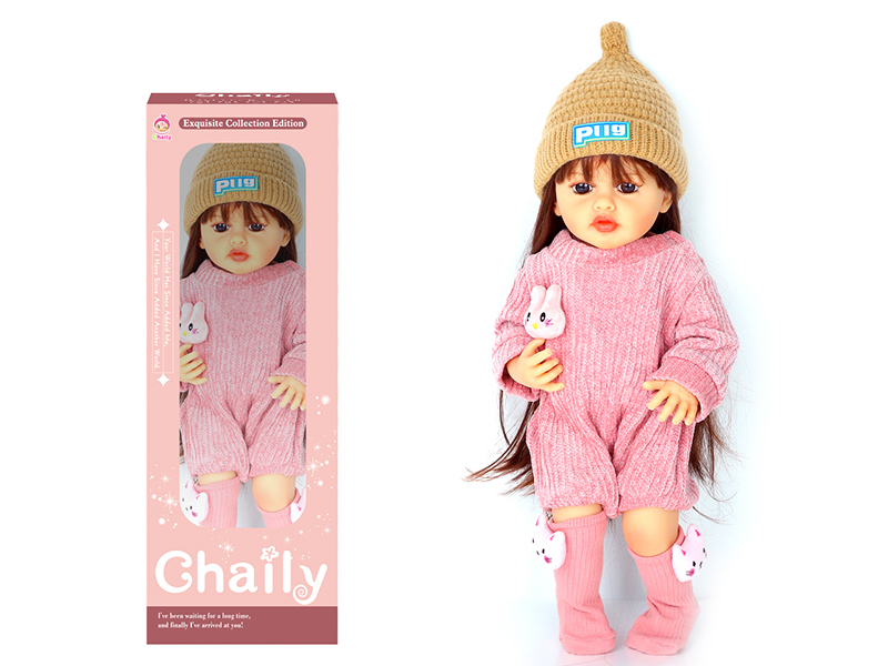 55CM Soft Glue High Simulation Baby Doll(Wig Sheath)With Diaper, Birth Card, Woollen Cap