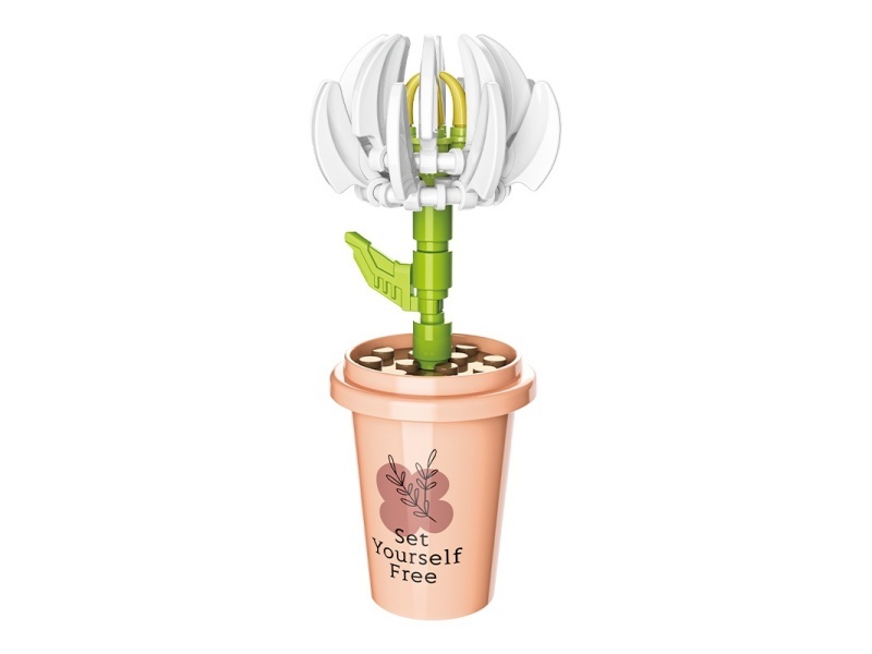 Milk Tea Cup White Chrysanthemum Building Blocks