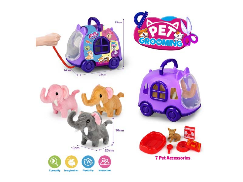 Purple Leash + B/O Plush Elephant + Accessories
