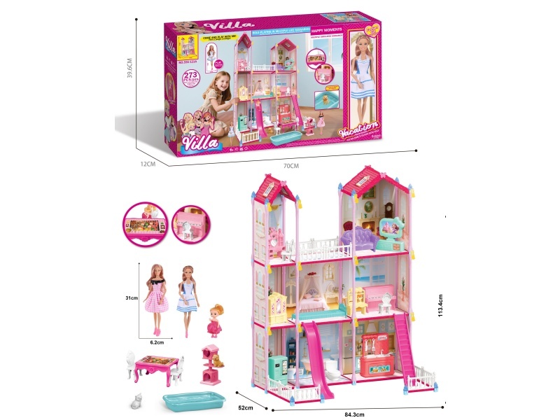 11-Inch Barbie Doll Diy Assembly Villa Playhouse Castle Toy 273Pieces Windowed Large Gift Box