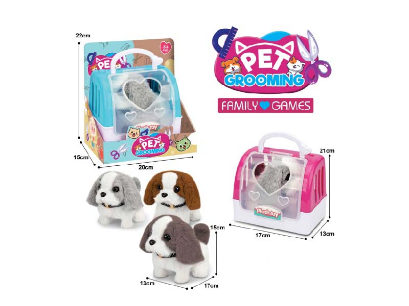 B/O Plush Dog + 2-Color Hand-Held Cage Three-Color Dog Mixed Package
