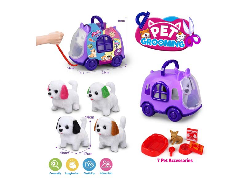 Purple Leash Cart + B/O Plush Mixed-Color Dog + Accessories