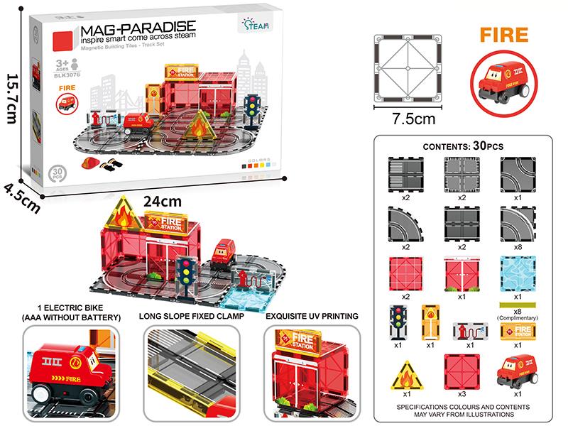 Magnetic Building Tiles Track Set - Fire Station 38pcs