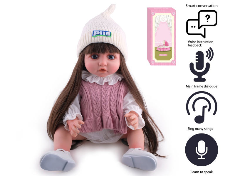 55cm Soft Plastic Reborn Doll(Wig Sheath) With Feeding-Bottle, Magnetic Pacifier, Diaper, Birth Card With Smart Conversation, Recording Functions