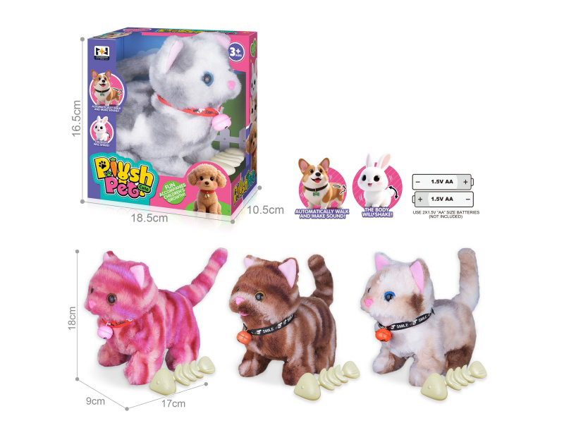 B/O Plush Pet Cat + Fishbone
