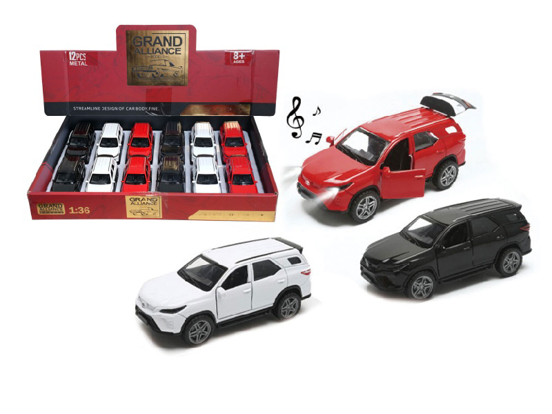1:36 Huili Alloy Car Model - Toyota With Lights And Music (3-Color Mixed Set)