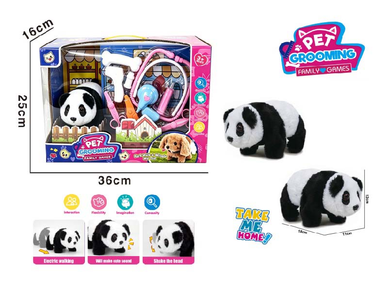 Play House B/O Plush Walking Panda (Single Color) Paired With Medical Device Care Set