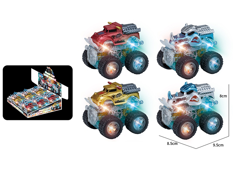 Dual Friction Stunt Gear Monster Car With Lights 12pcs