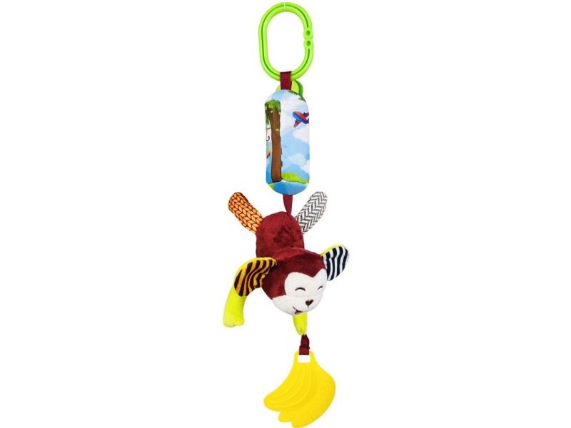 Vocal Monkey Baby Soothing Plush Teething Ring Pendant