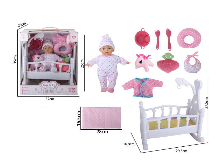 10-Inch Full-Body Rubber Doll With Filling Cotton, Sleep Bed