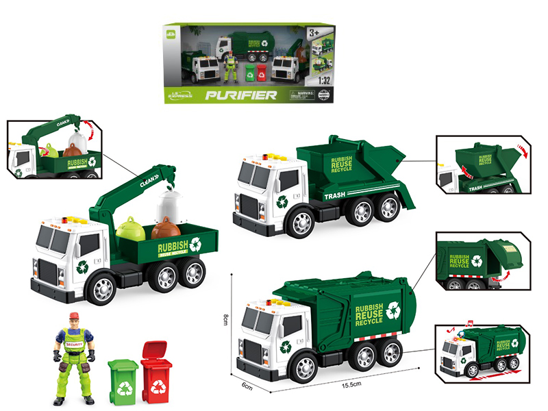 1:32 Friction Sanitation Truck Set（Sound And Lights)