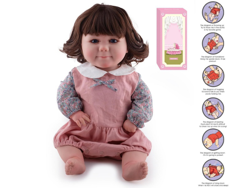 60cm Soft Plastic Reborn Doll(Wig Sheath)With Feeding-Bottle, Magnetic Pacifier, Diaper, Birth Card, Gravity-Sensing Sound-Emitting Function