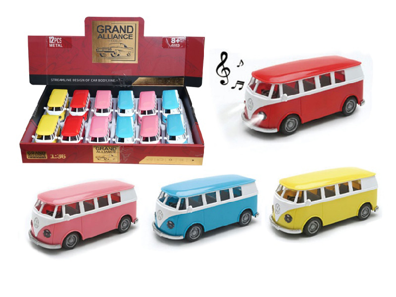 1:36 Huili Alloy Car Model - Bus With Lights And Music (4-Color Mixed Installation)