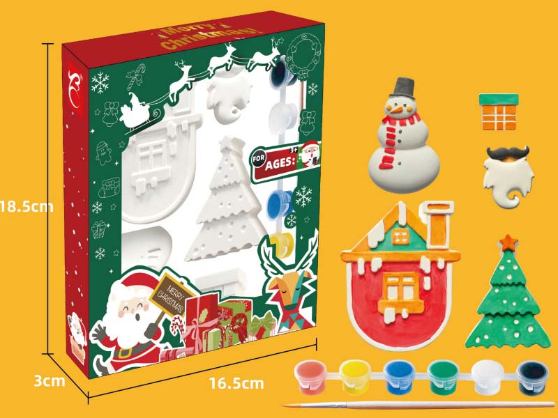 Gypsum Painted Christmas House Set