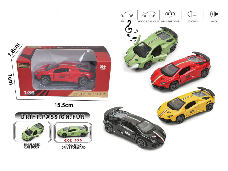 1:36 Huili Alloy Car Model - Lamborghini With Lights And Music (4-Color Mixed Outfit)