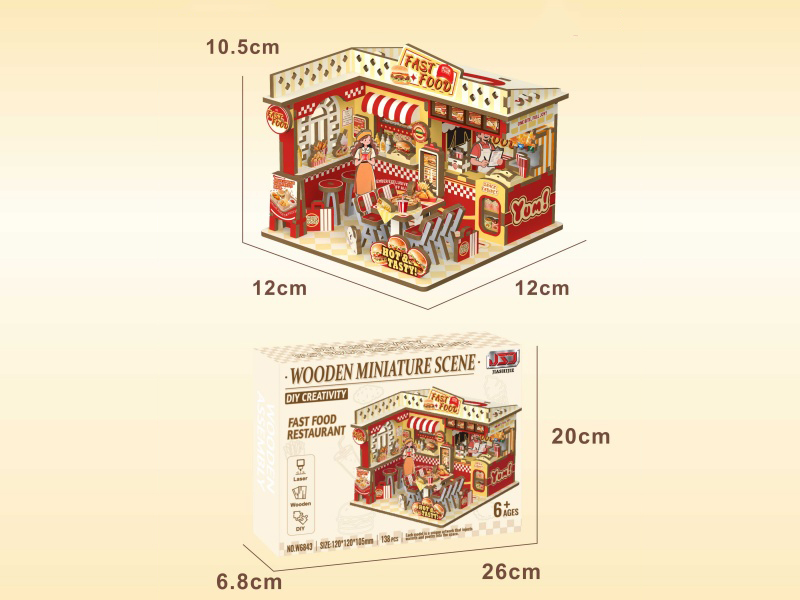 Diy Wooden Assembly Fast Food Restaurant Scene 138 PCS