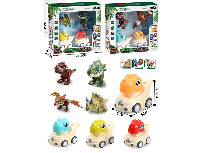 Cartoon Dinosaur Whistle Pull Back Car