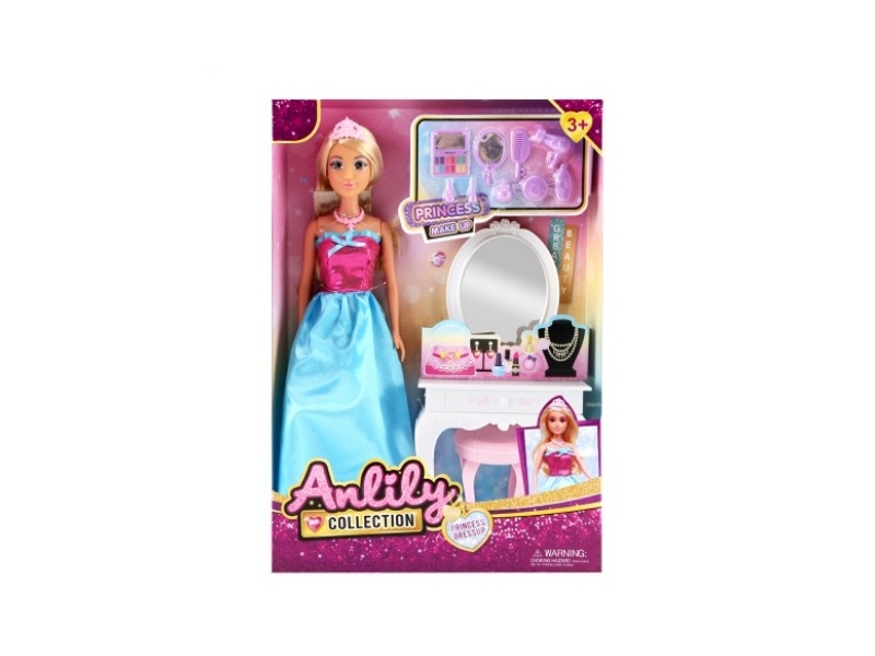 11.5-Inch Solid Body Doll Dressing Table Set (Brown Skin)