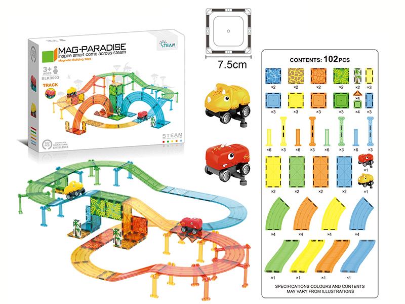 Magnetic Tiles Dinosaur Track Car 102pcs