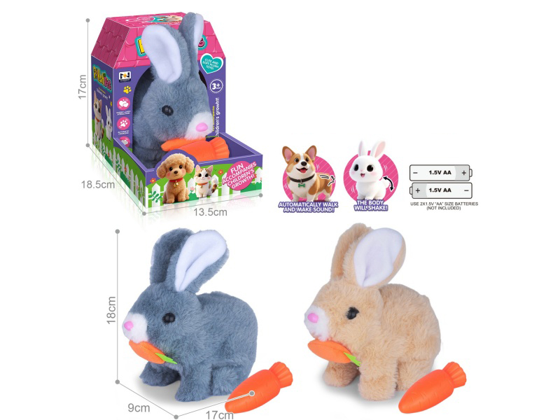 B/O Simulated Plush Pet Rabbit With Carrot + Carrot
