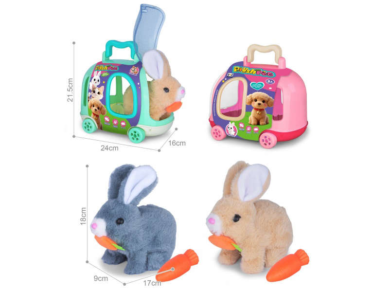 B/O Simulated Plush Pet Rabbit + Carrot + Pet Cage