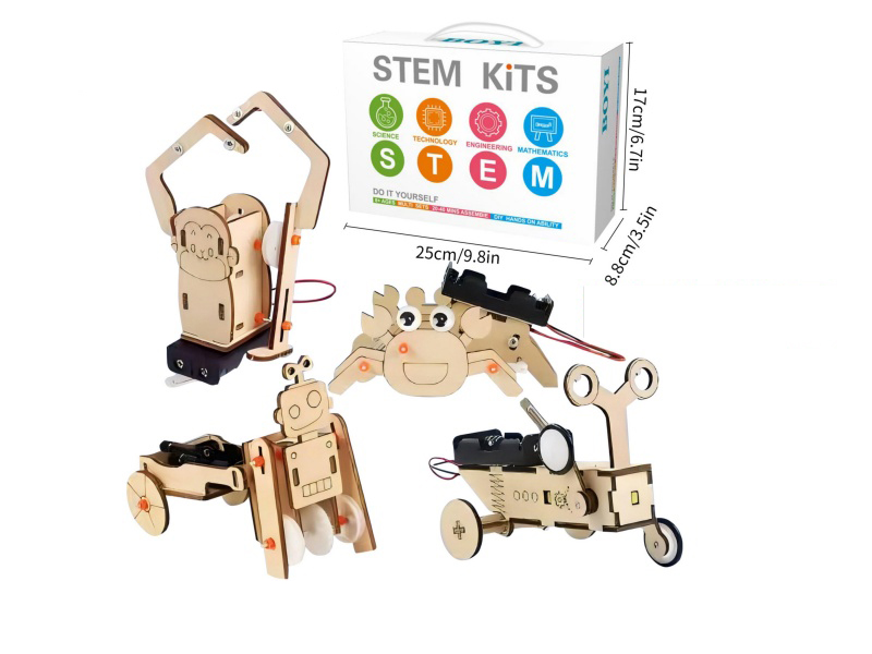 DIY Wooden Crawling Robot Science And Educational Toys 4PCS