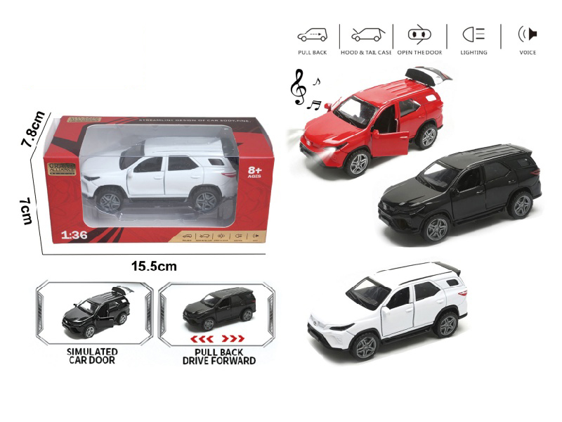 1:36 Huili Alloy Car Model - Toyota With Lights And Music (3-Color Mixed Set)